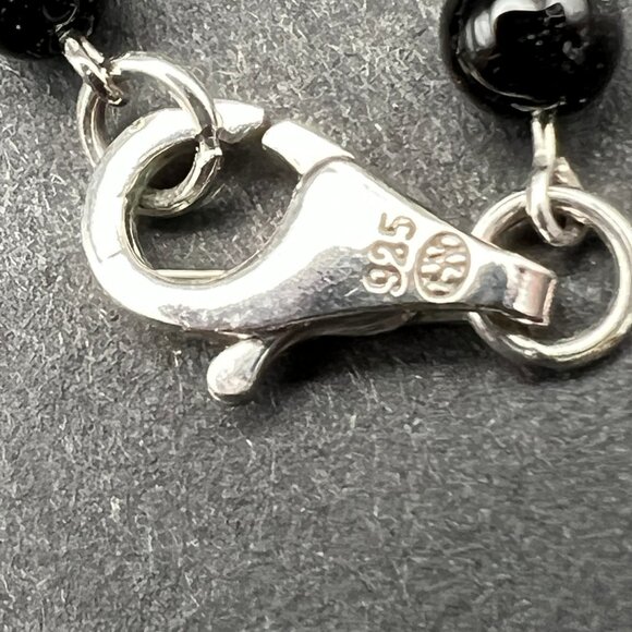 Heng Ngai Sterling Silver 925 Black Onyx Beaded Necklace Sun Pendant - Picture 7 of 7